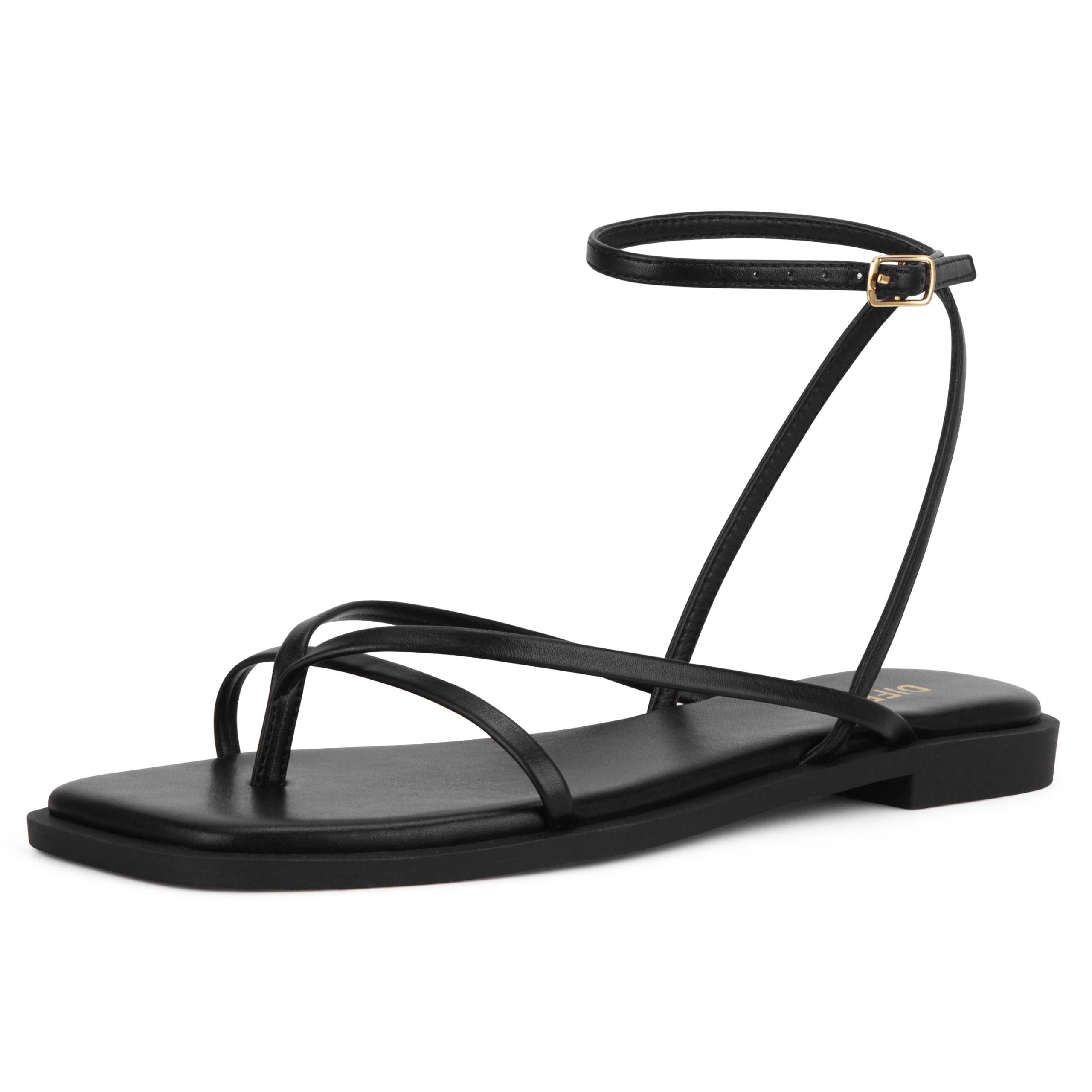 DIFEMA Womens Flats Sandals Square Toe Strappy Ankle Strap Flats