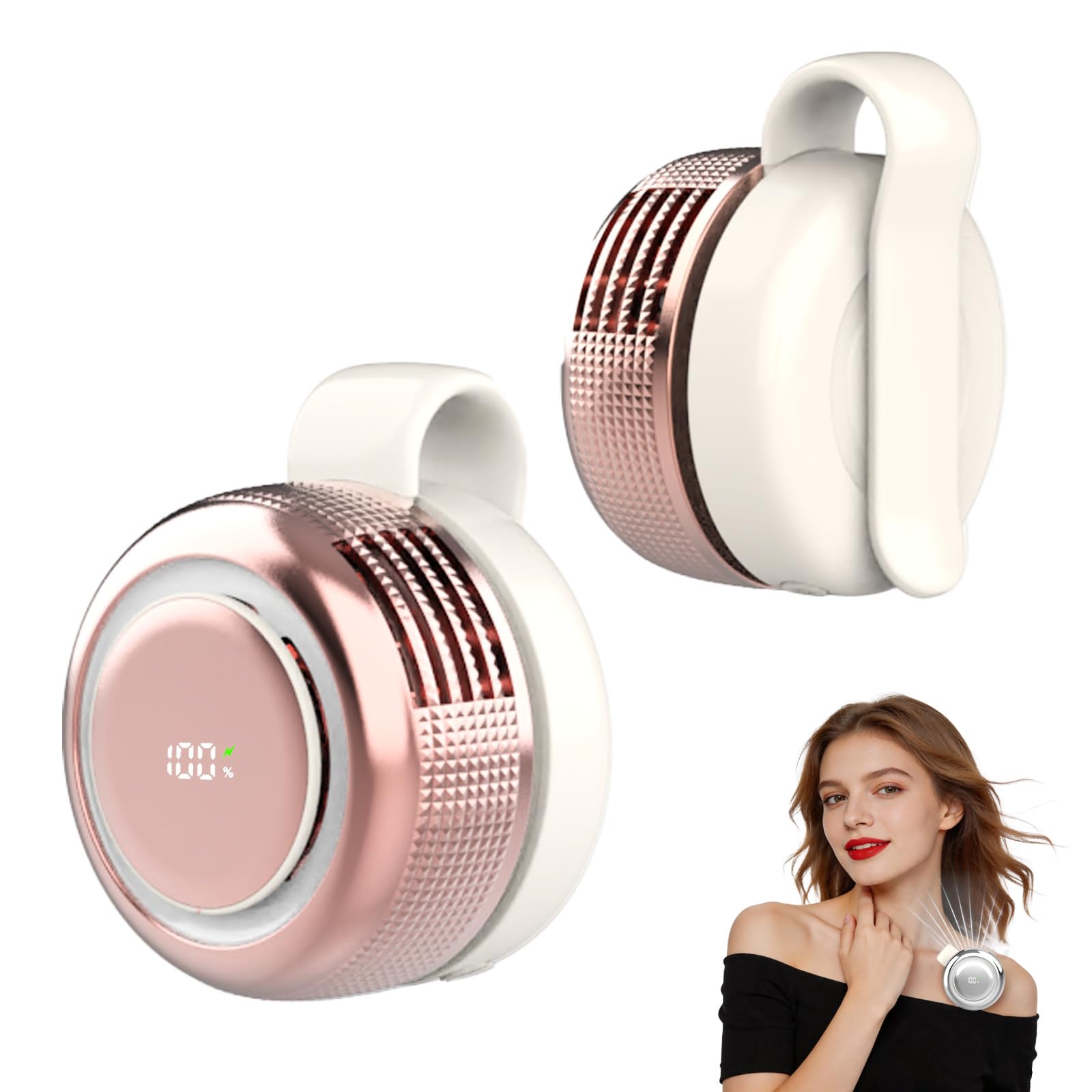 Wlztea 5-Speed Clip-On Mini Fan, Portable Bladeless Waist Fan with LED Light, 2000mAh Rechargeable Personal Fan for Office, Outdoor, Travel, Summer Gift (Pink)