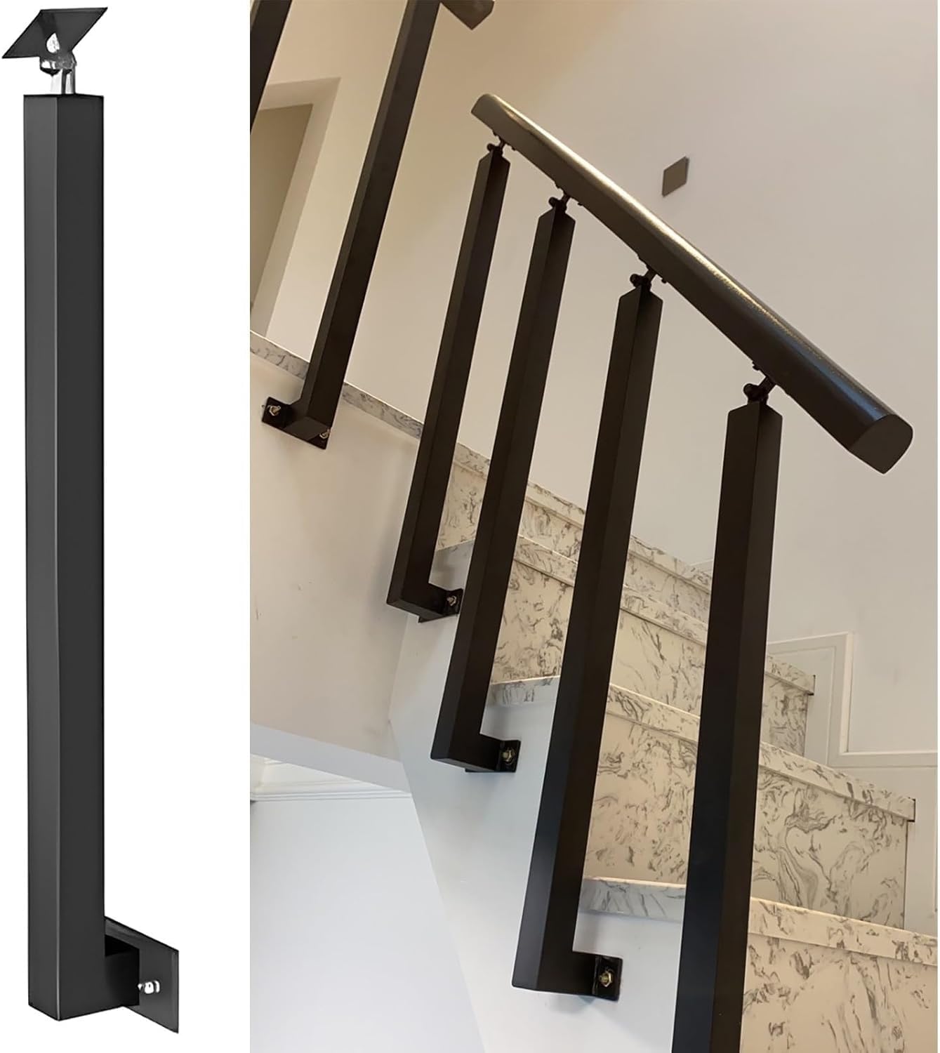 Poste de balaustres de escalera interior con soportes planos para renovación de balcones de casa