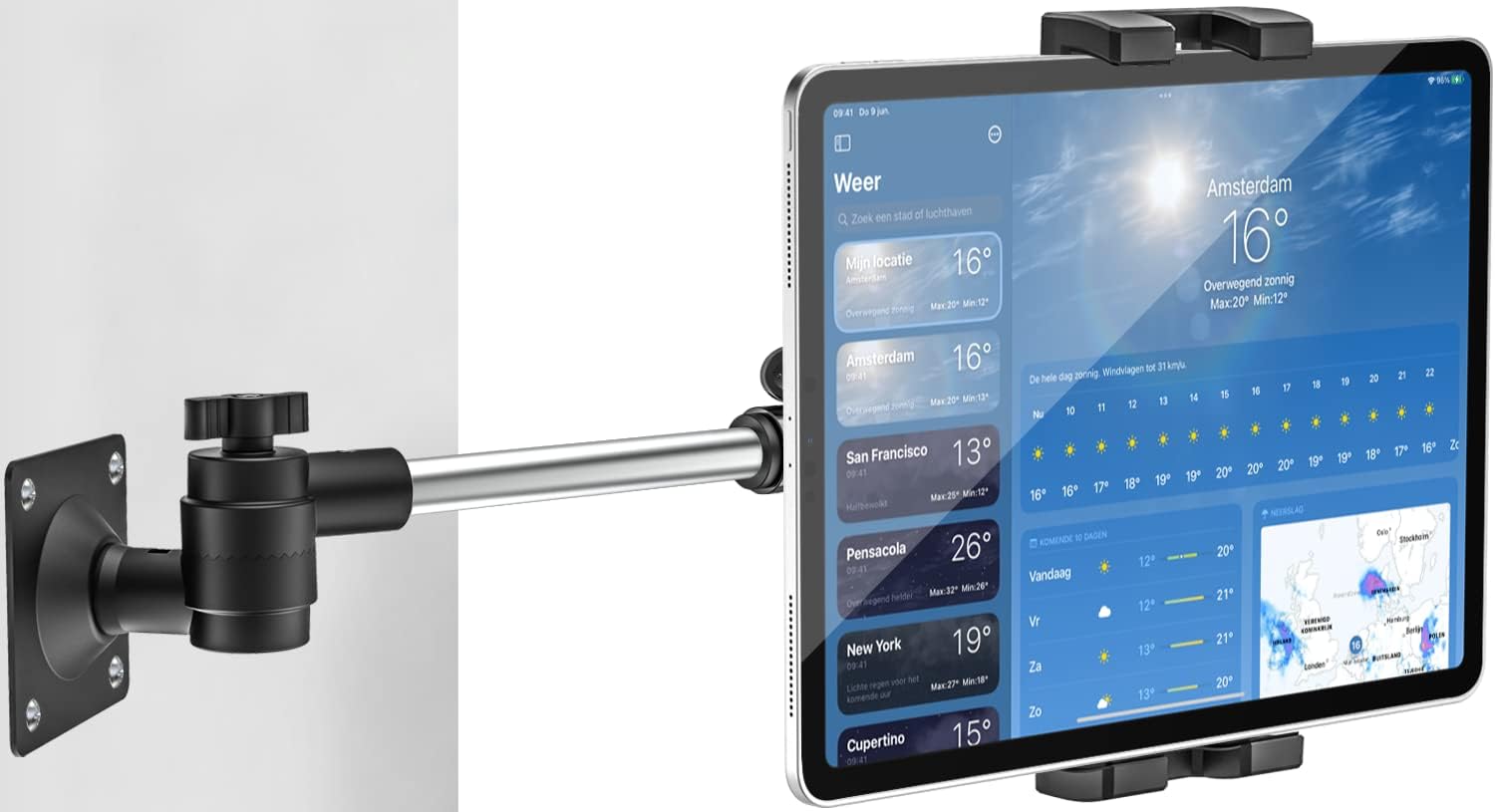 Wall mount tablet holder with adjustable arm for tablets