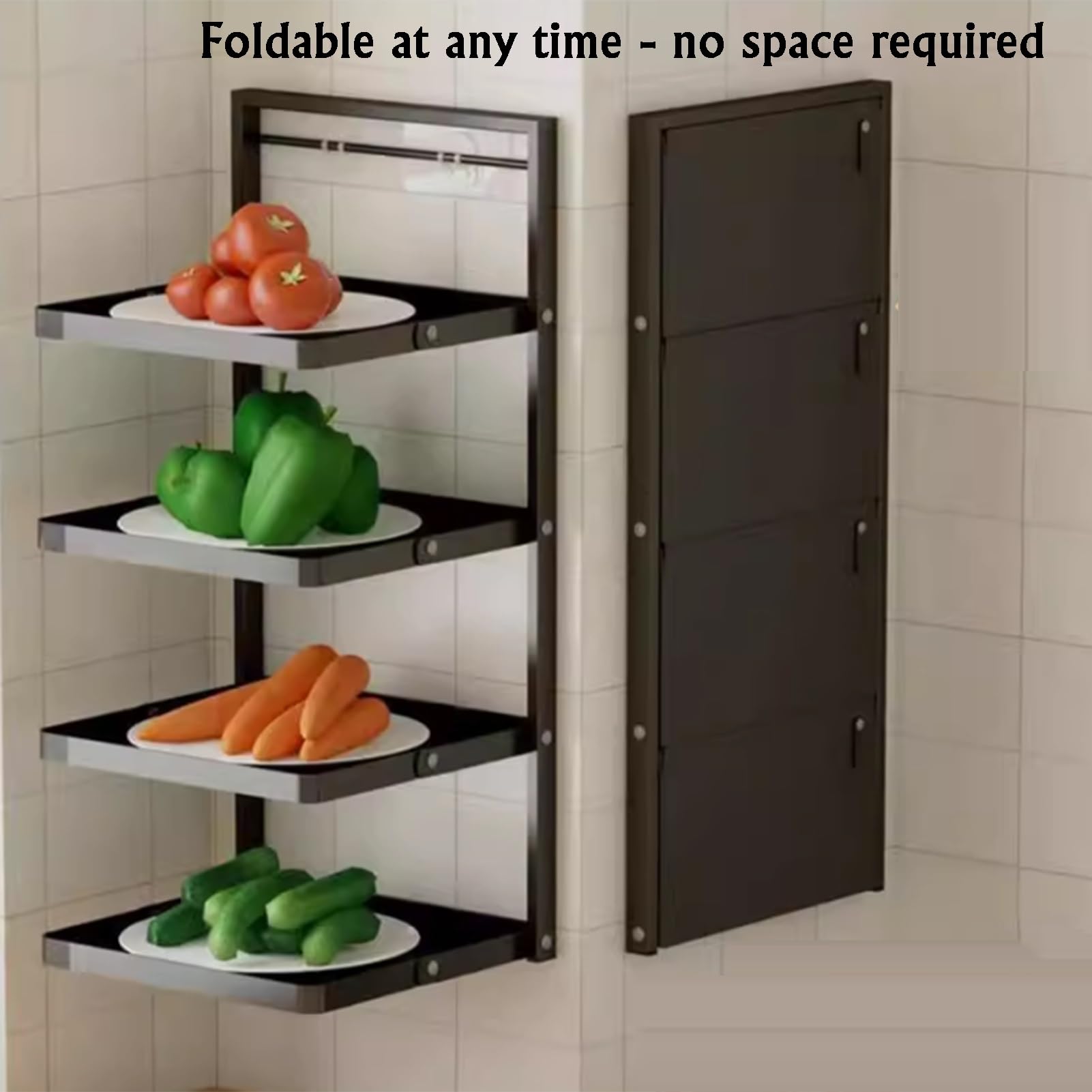 Estante De Pared For Platos De Cocina De 3 A 5 Niveles, Estante De Almacenamiento De Alimentos De Varios Niveles, Estante Plegable For Almacenar Alimentos(White,3tier)