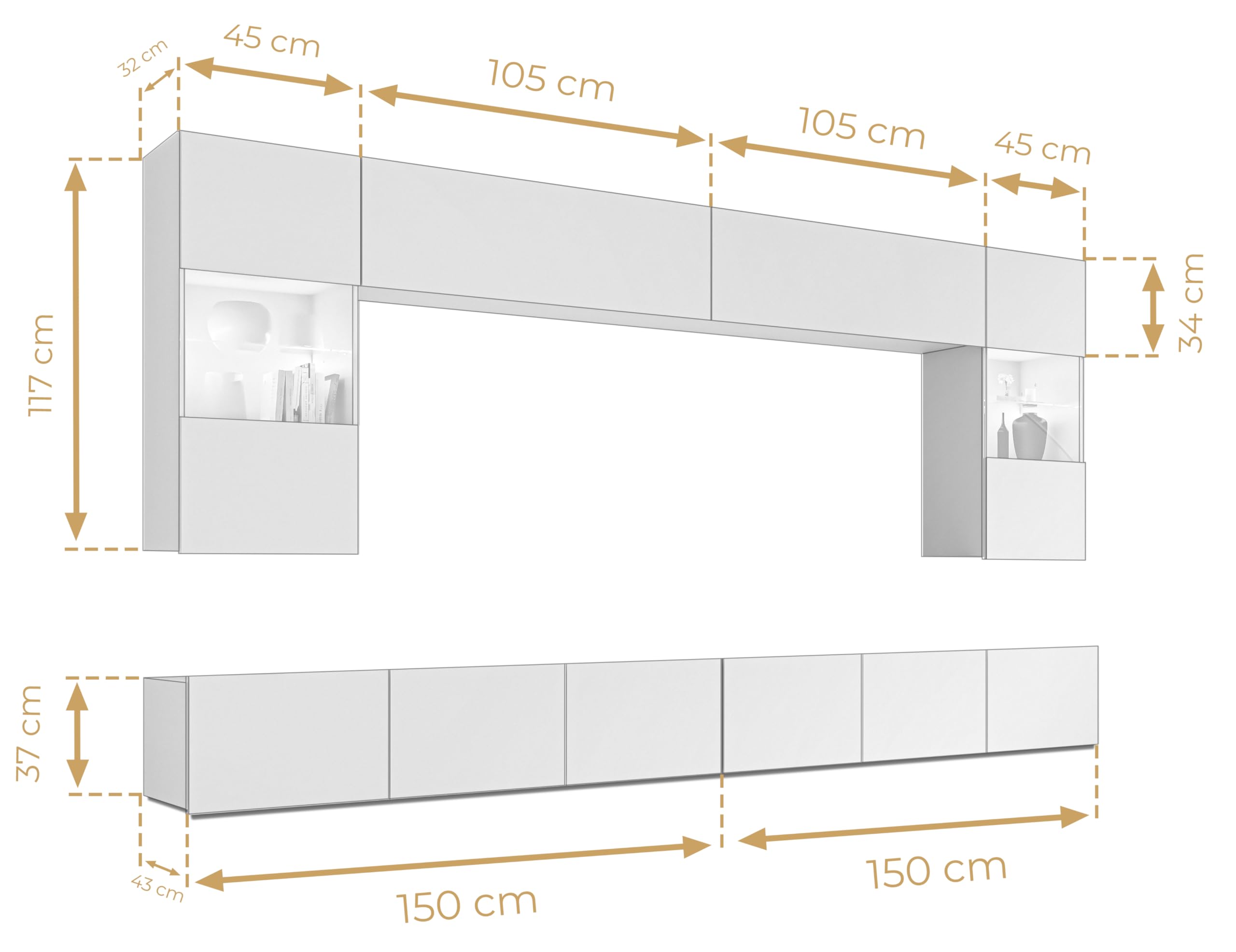 Wohnwand Modern Kossana 1 – 300cm Breite, Stilvoll Schwarz