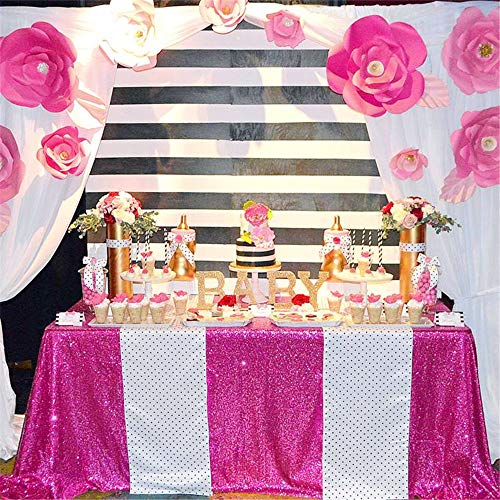 Image of B-COOL Sequin Tablecloth Shimmer Tablecloths 90x132 Inch Rectangle Fuchsia Sequin Table Overlays Thanksgiving Dessert Cake Sparkle Glitz Fabric Indoor Outdoor Party