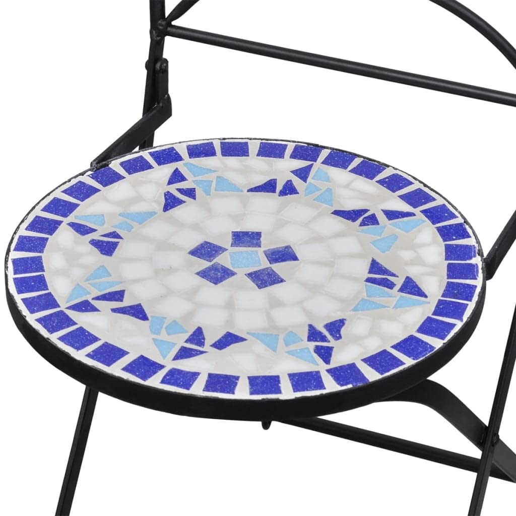 vidaXL Set de Bistro mosaïqué Table 60 cm et 2 chaises Bleu/Blanc de Jardin