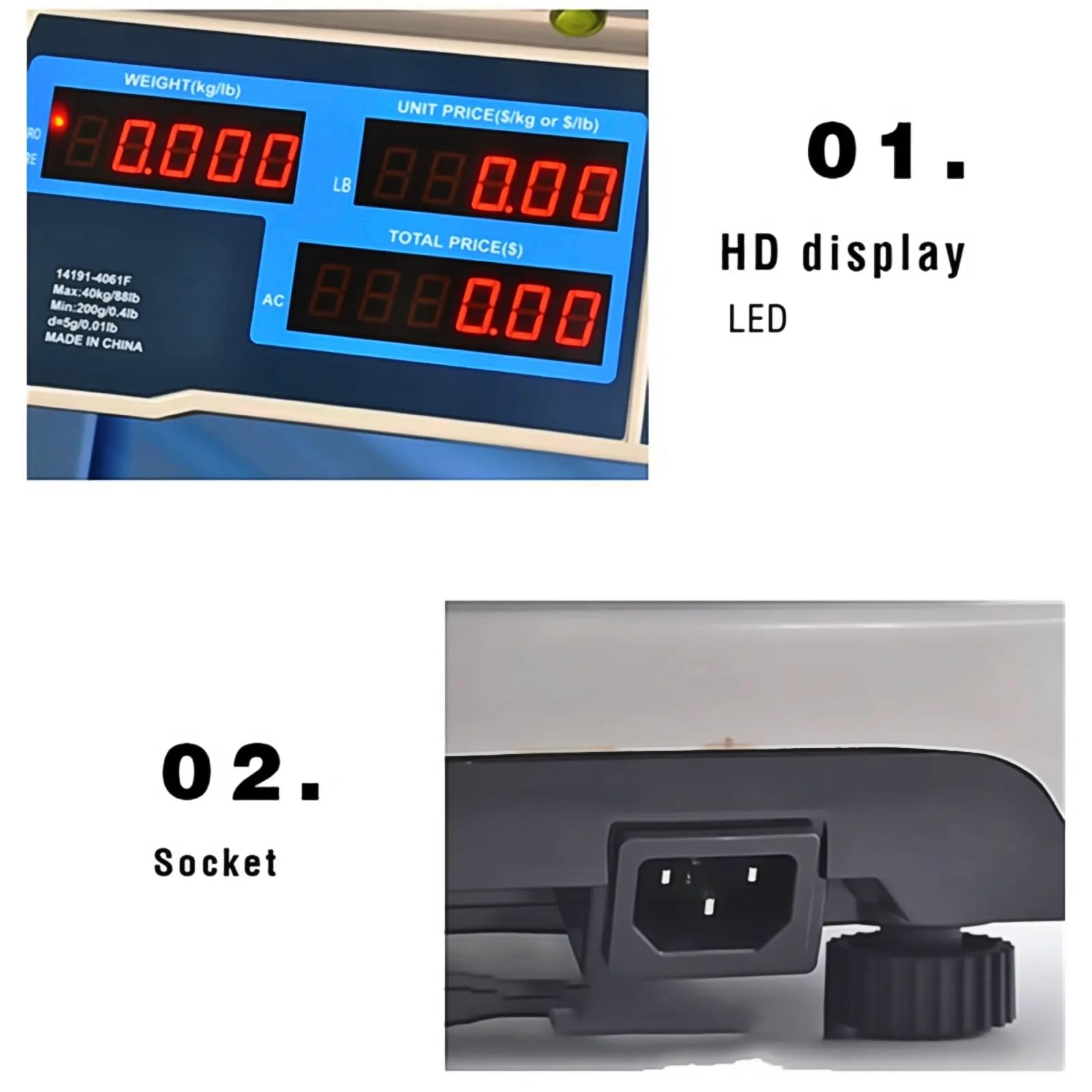 Voltix Báscula de cocina digital de 5 g a 40 kg, báscula profesional para alimentos con pantalla LCD, alta precisión y plato de acero inoxidable