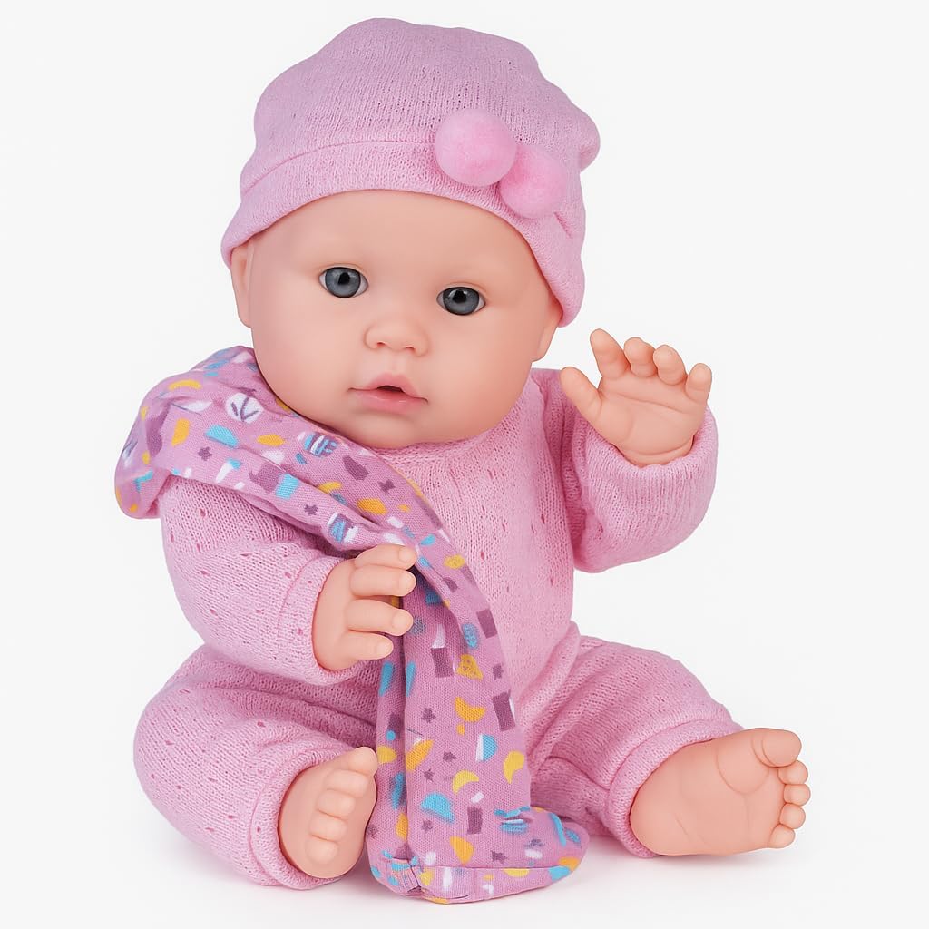 Boneca Reborn Love Born Faz Xixi com Mamadeira, Fralda e Mantinha – Olhos que Abrem e Fecham – Brinquedo Educativo Realista para Crianças