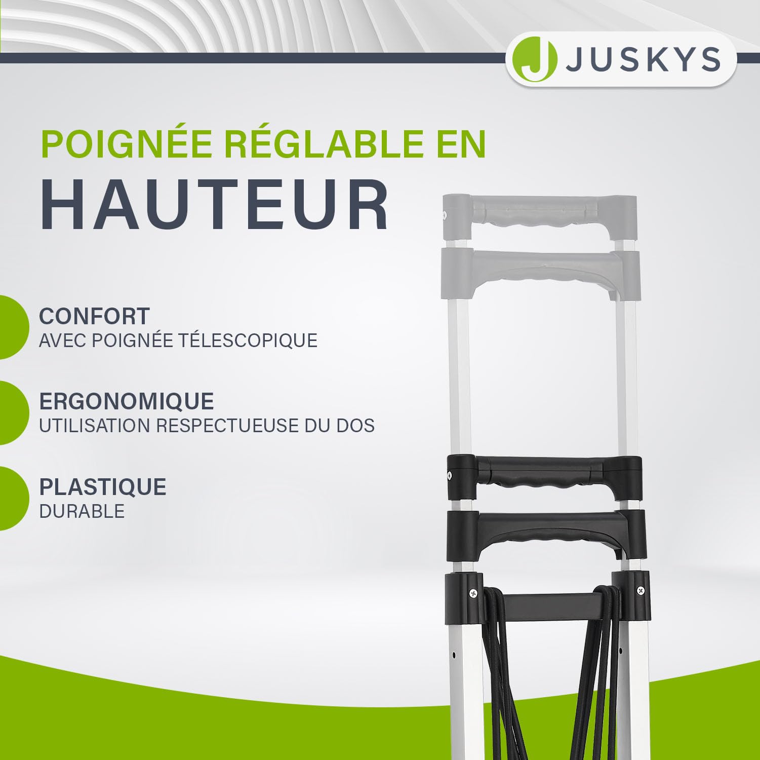 Juskys Diable Monte-escalier Pliable & supportant jusqu'à 80 kg - Mini-Diable en Aluminium pour escaliers - avec Gants & Cordes Extensibles - Petit Monte-escalier