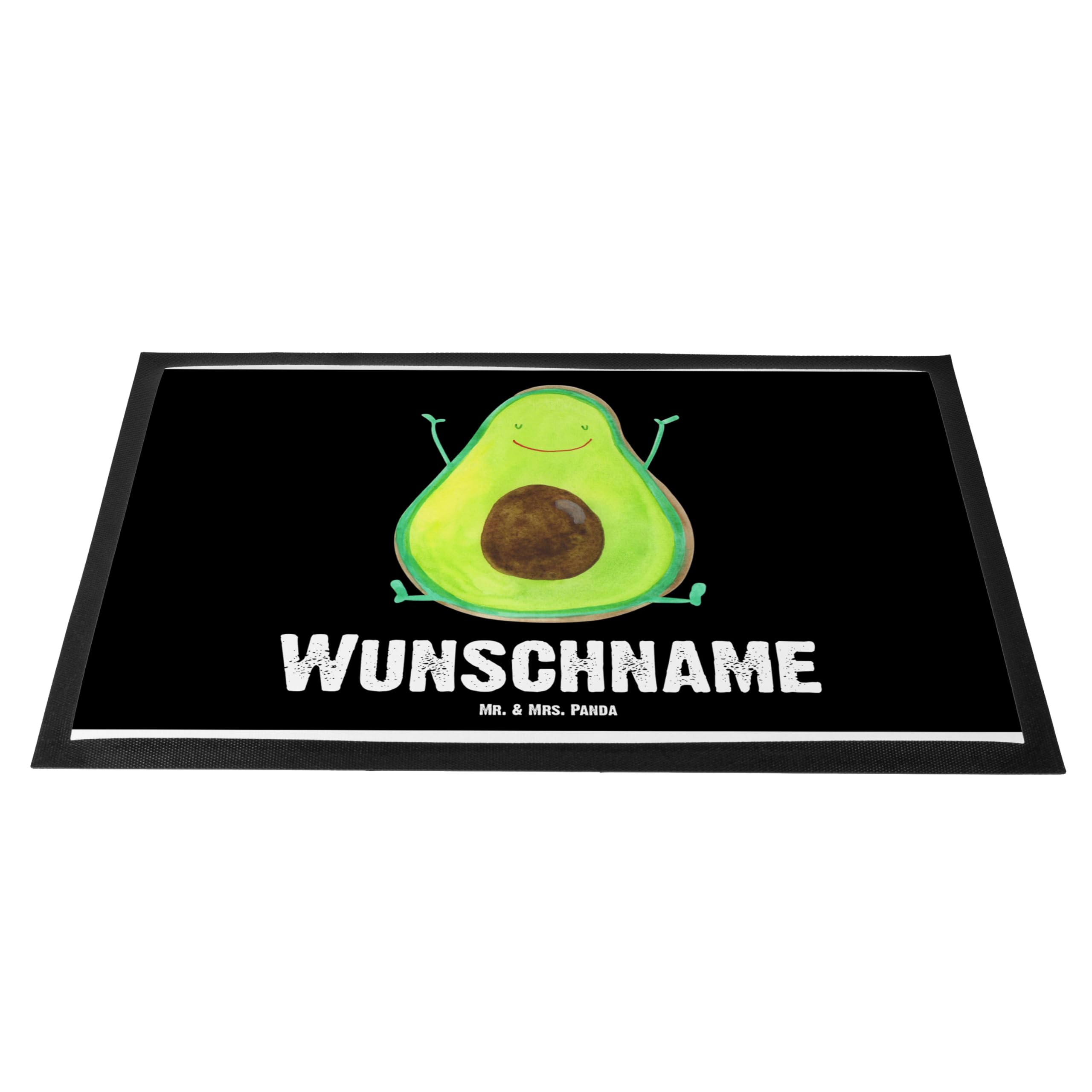 Mr. & Mrs. Panda Fussmatte personalisiert Avocado Glücklich 40 x 60 cm - Personalisierte Geschenke, Fußmatte mit Name, Chaos, Freude, Namen, personalisierbar
