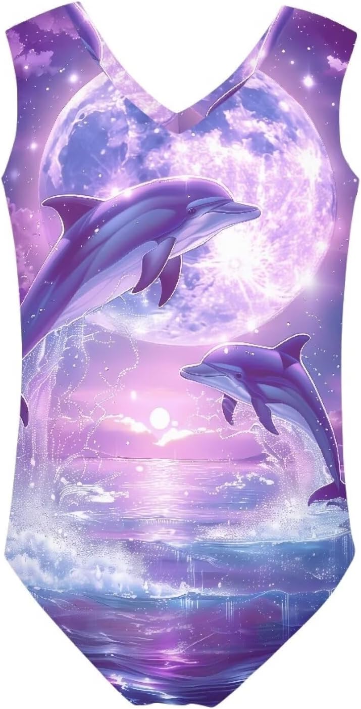 TOADDITDO Dolphin Leotards Athletic Gymnastics Practice Outfit Sleeveless Elastic Ballet Dancewear for Kids Girls 3-14 Years Old