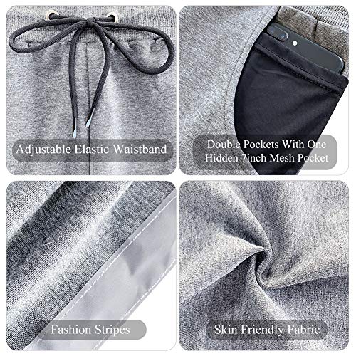 Wangdo Men's Slim Fit Joggers, Athletic Workout Training Pants for Gym Running，Sweatpants for Men with Side Stripes(Light Grey-L)