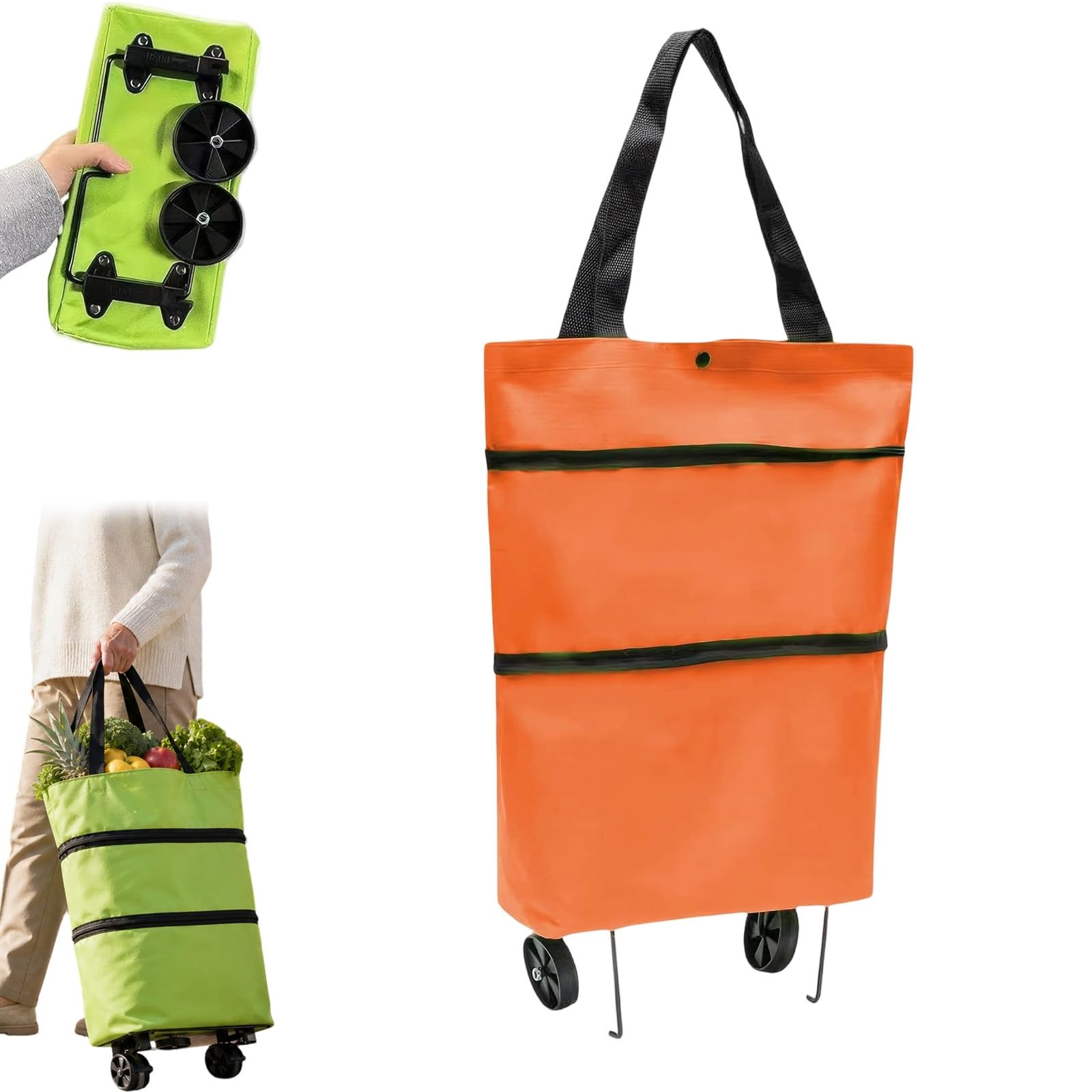 2-in-1 Foldable Shopping Cart, Lightweight Foldable Grocery Trolleys