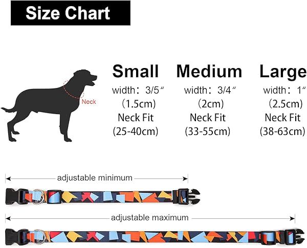 Dog Collar, Nylon Soft Adjustable Collars for Dogs, Cats, Puppies Small Medium Large (M, Color Block) - 4