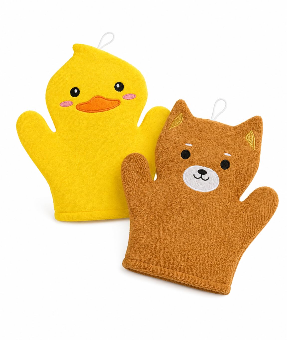 2 Pcs Bath Sponge, Animal Design Loofah Set, Soft Textured Gloves for Gentle Skin Cleansing, Duck and Bear Patterns for Young Users-image-45