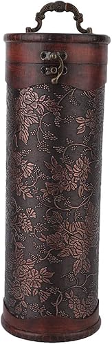 Caja de almacenamiento de regalo de vino tinto de 13.4 in, botellas individuales de madera, retro, funda de transporte decorativa, barril redondo