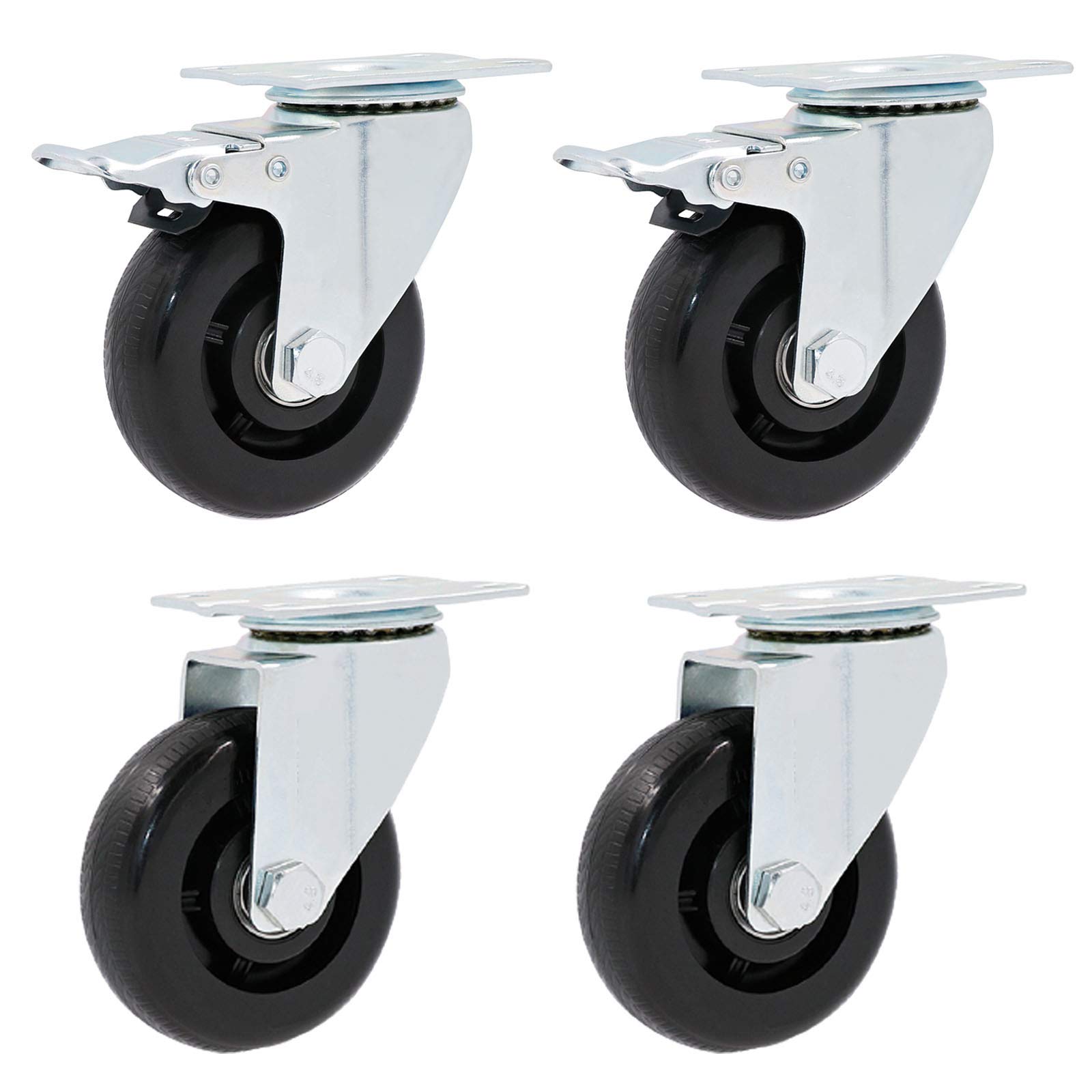 GYRAZXS Silent Furniture Cs 4-Pack 75mm Double Bearing Wheels Replacement for Trolleys Carts Workbenches (With Brake & Universal Fit)