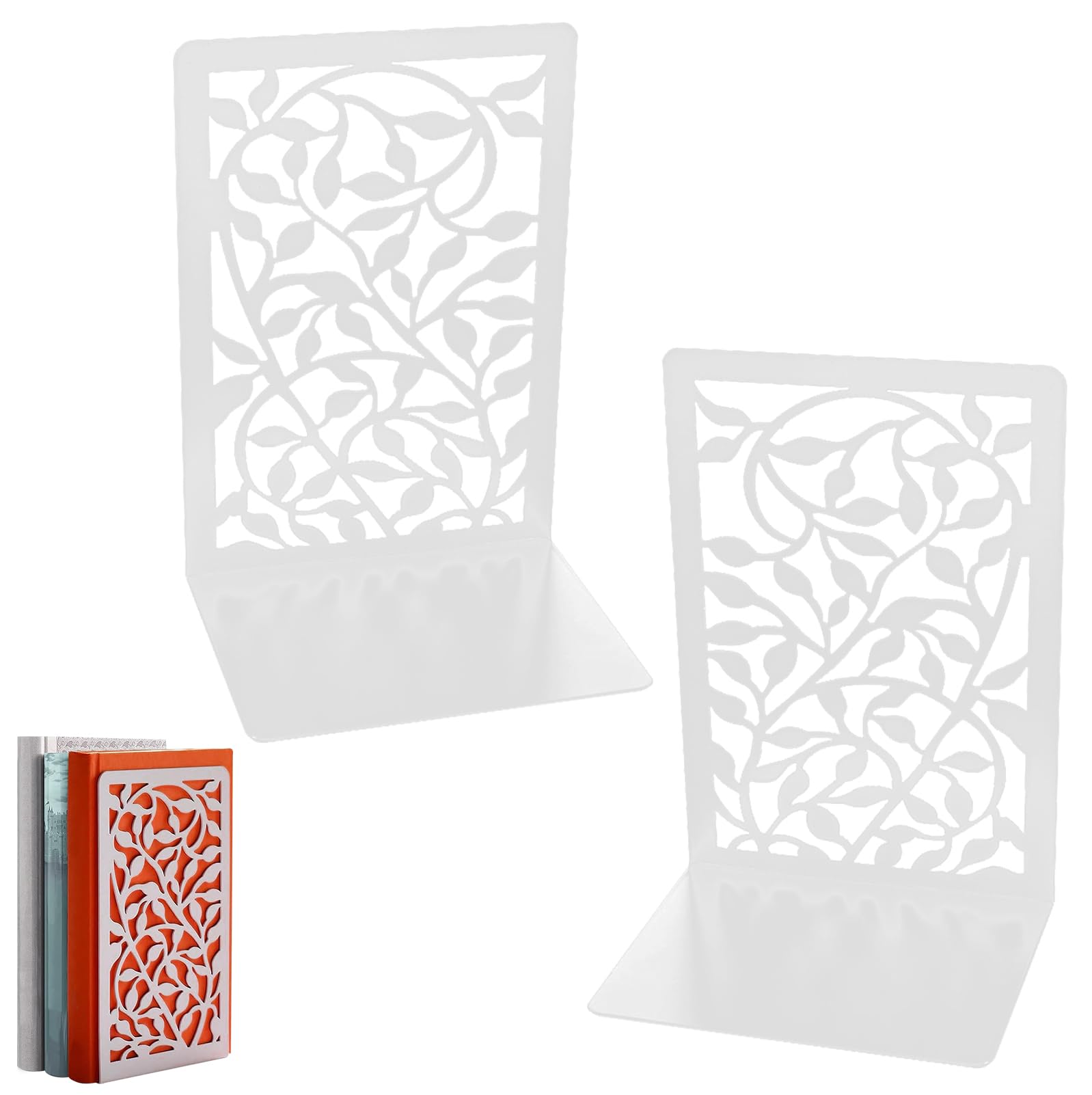 1 Par de Sujetalibros de Metal: WIYETY Sujetalibros Blanco, Sujetalibros, Soporte de Lectura, Sujetalibros para Estantes, Sujetalibros de Metal para Oficina, Escuela, Biblioteca en Casa