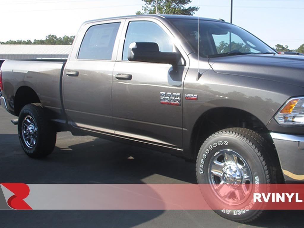 Rvinyl Pillar Post Pre Cut Window Trim Kits in Matte Black Compatible with Ram 1500 2011-2018 Crew/Quad/Extended - Adhesive Backs