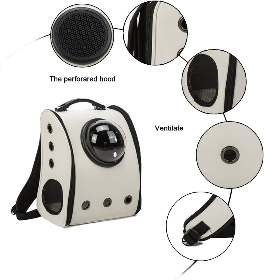 Pet Carrier Backpack Space Capsule PU Leather Dog Cat Small Animals Travel Bag White