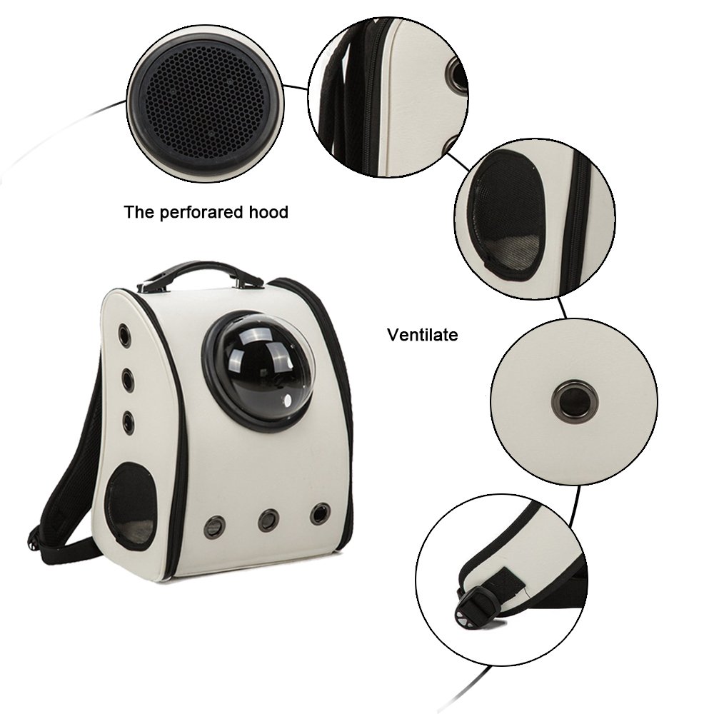 Pet Carrier Backpack Space Capsule PU Leather Dog Cat Small Animals Travel Bag White