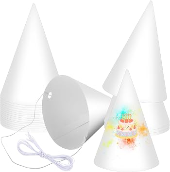 24 PCS White Paper Party Hats Mini Birthday Party Hats DIY Personalized Hats for Kids Adult Small White Cone Headwear for Crafts Art Birthday Halloween Christmas Thanksgiving