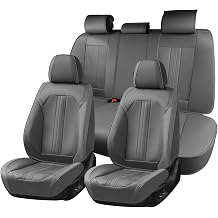 Huidasource Gray Seat Covers, Luxury Faux Leather Car Seat Cover, Velcro Adjustable, with Airbags, Seat Belts, Thinning Design Perforation Cooling&Heating, Fit for Most Cars, Vans, Trucks, SUVs, Gray
