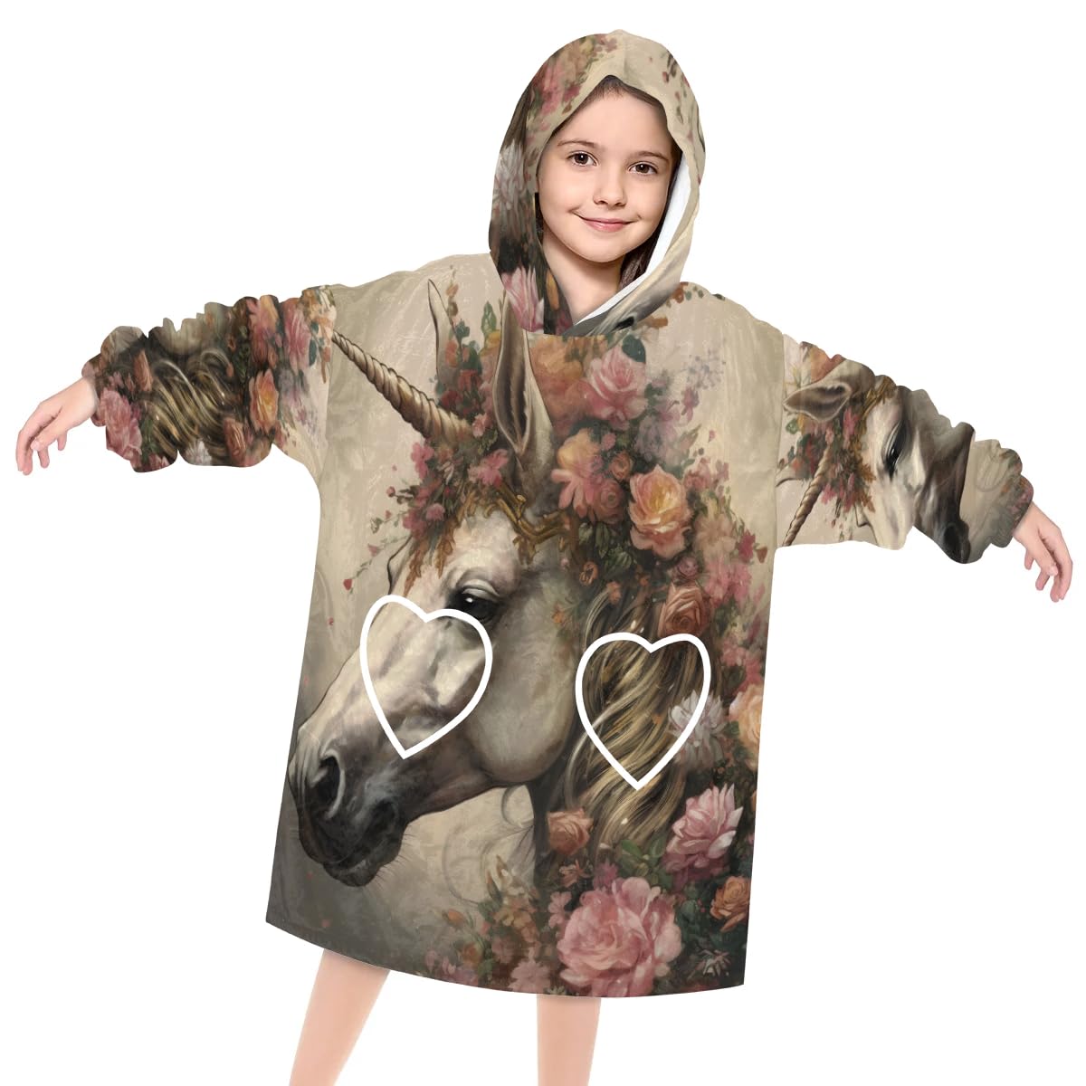 Pardick Wearable Blanket Hoodie for Kids, Graceful Horse Fleece Sweatshirt Blanket Oversized Blanket Sweatshirt with Pocket Flannel Warm Hooded Blanket 6-10 Year Old Girl Boy Gift, One Size