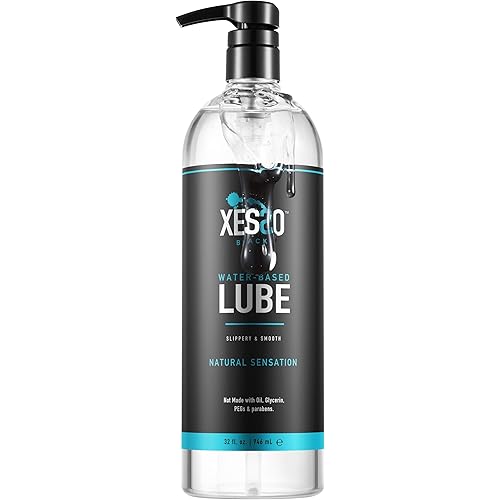 XESSO Water-Based Lube 32 fl oz, All Natural & Hypoallergenic Without Glycerin & Parabens, Slippery Massage Gel for Women, Men and Couples. Made in US & Discreet Package