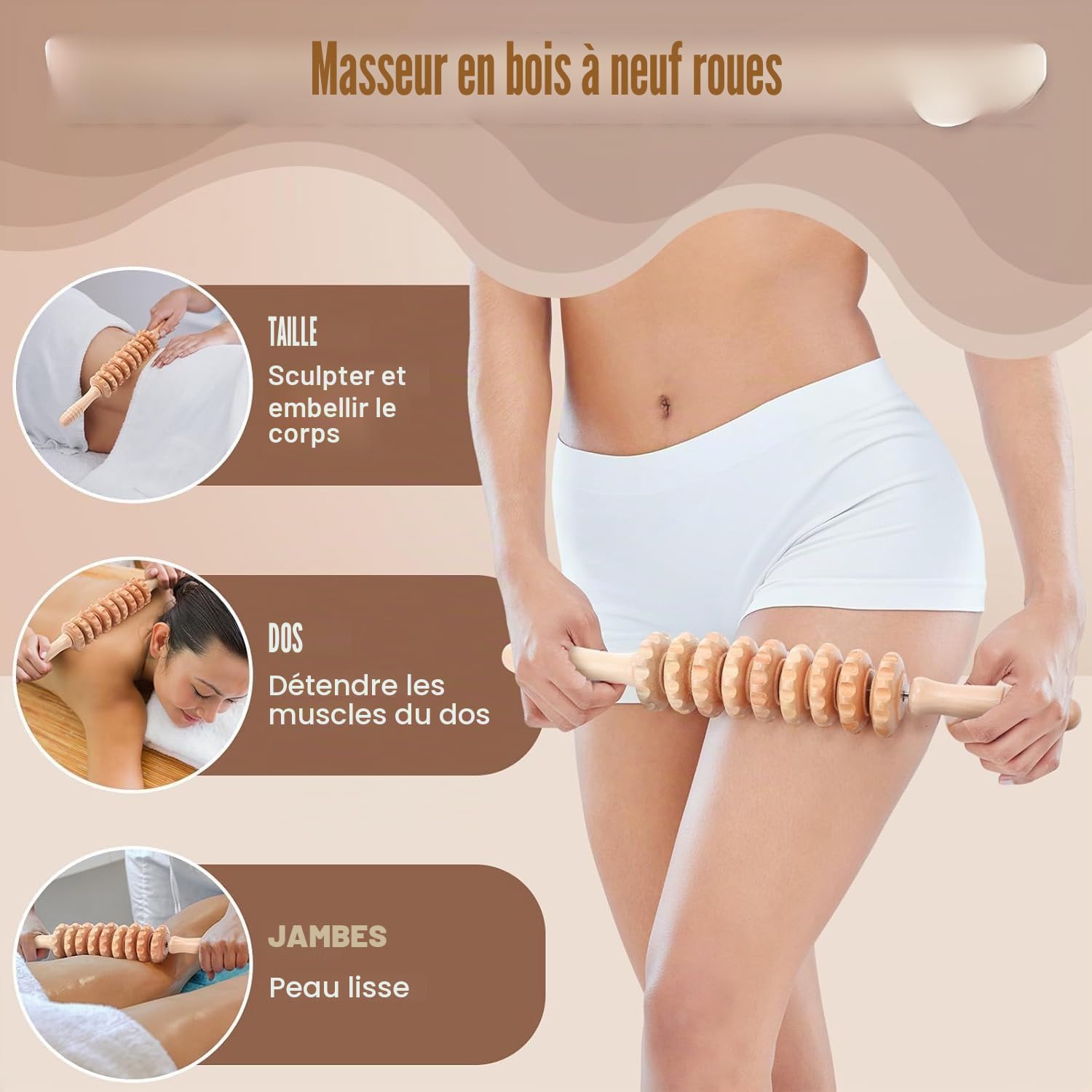 Ensemble d'outils de massage en bois 6 en 1 professionnel complet Maderoterapia Rouleau de massage Gua Sha Kit de massage fascia Rouleau Outils de sculpture du corps pour façonner le corps Soulagement