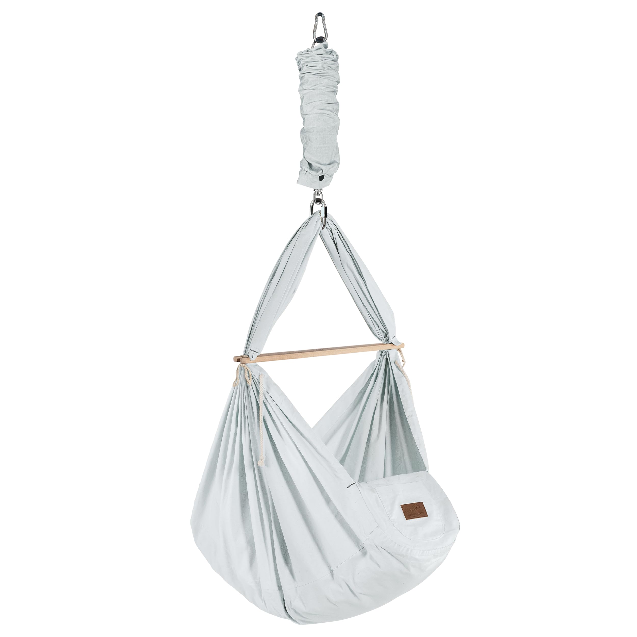 SCHMUSEWOLKE Federwiege Bio Air Grey - Set mit Türklammer - Hängematte für Babys ab Geburt und Kleinkinder - Bio-Baumwolle - Mit Schafwollmatratze