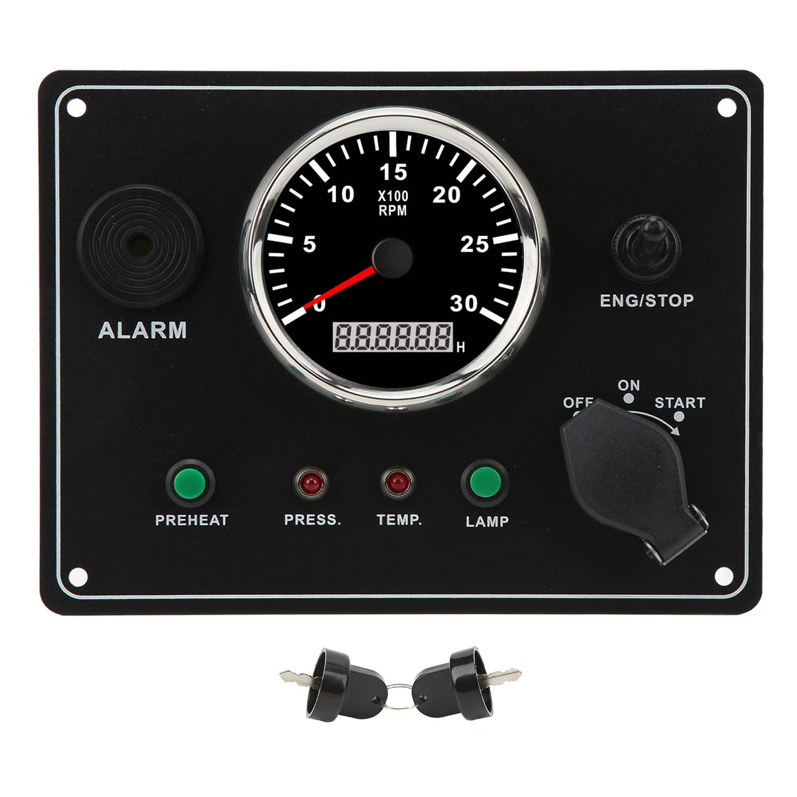 Aramox Tacómetro de Motor Marino Panel de Instrumentos de Aleación de Aluminio Velocímetro Multifunción 0 a 3000 RPM 24 V con Alarma de Temperatura de Agua de Presión de Aceite para Barco de Yate RV