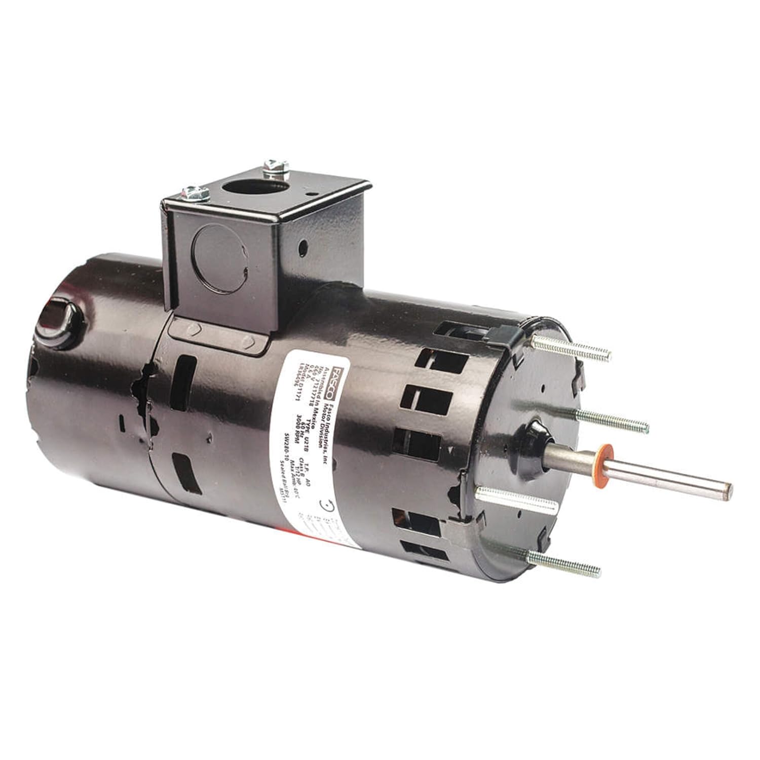 Fasco D475 3.3" Frame Open Ventilated Shaded Pole Refrigeration Fan Motor with Sleeve Bearing, 1/15HP, 1550rpm, 460V, 60Hz, 0.5 amps