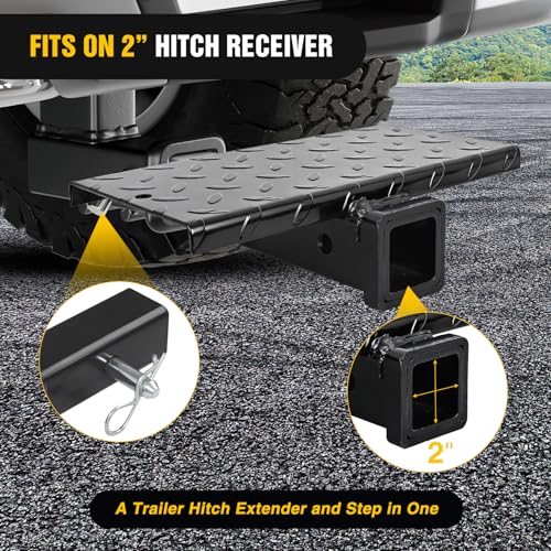 Image of Nilight Hitch Extender with Step 2 inch Receiver 14 inchx7 inch Anti-Slip Diamond Plate 4000 lbs Towing /400 lbs Tongue Weight Heavy Duty Steel Bumper Guard for Truck SUV