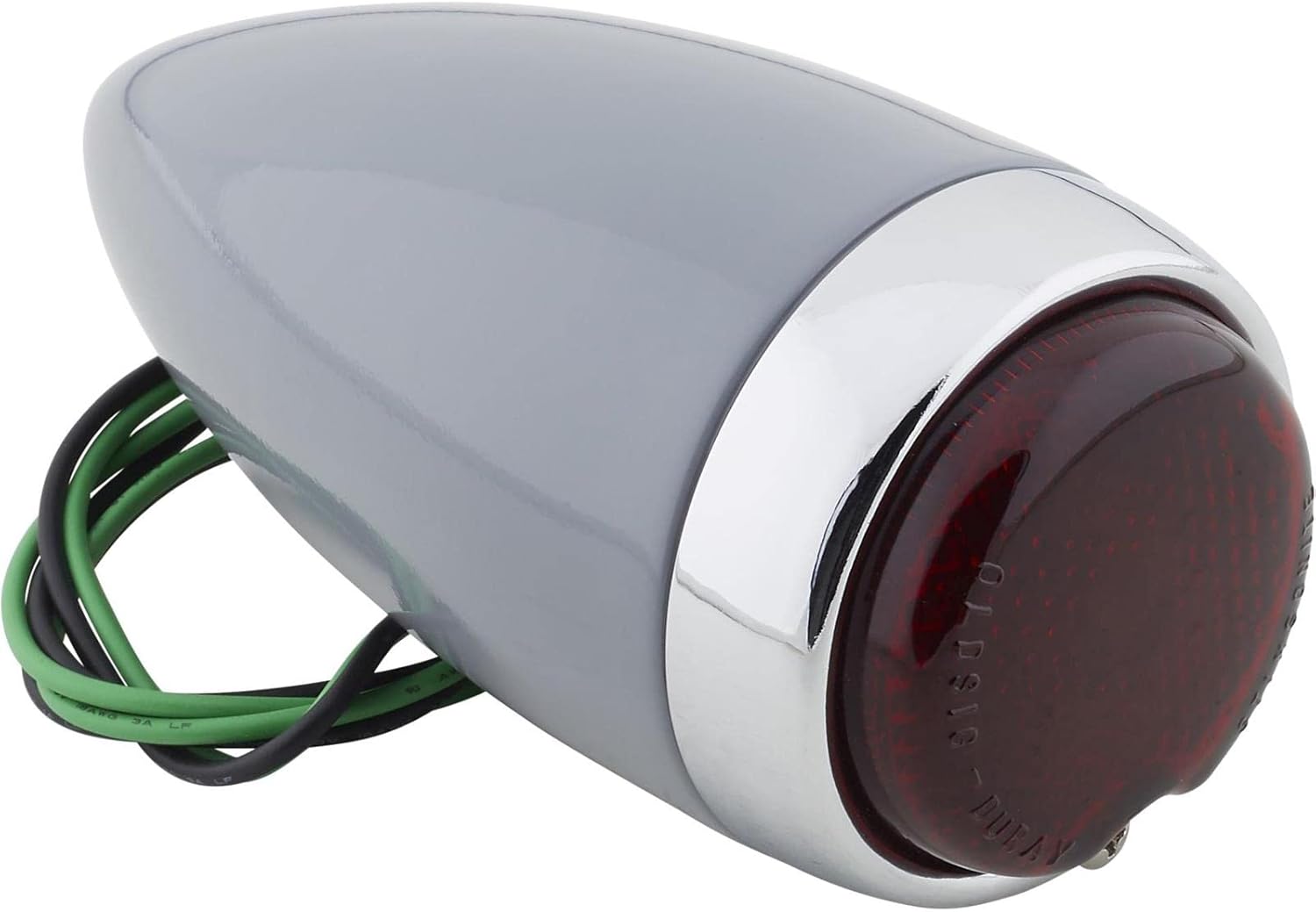 Speedway Motors Incandescent Tail Light Assembly Compatible w/ 1939 Chevy & 1947–53 Panel Trucks, Gray Steel Housing w/Chrome Bezel & Glass Lens, 12V Tear-Drop Running/Brake Light