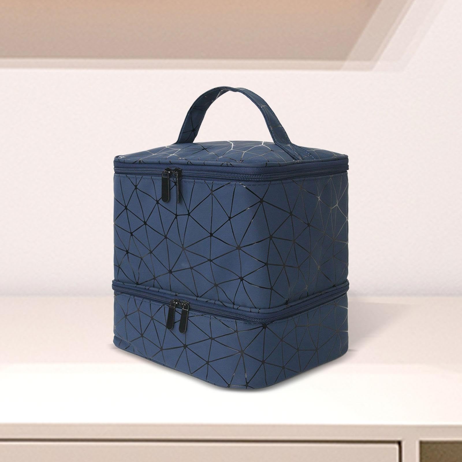 Estuche Organizador de de Uñas, Caja de Almacenamiento Portátil con Asa, 2 Niveles, para Artículos de Arte Y Manualidades Y Belleza, Azul Oscuro, Individual