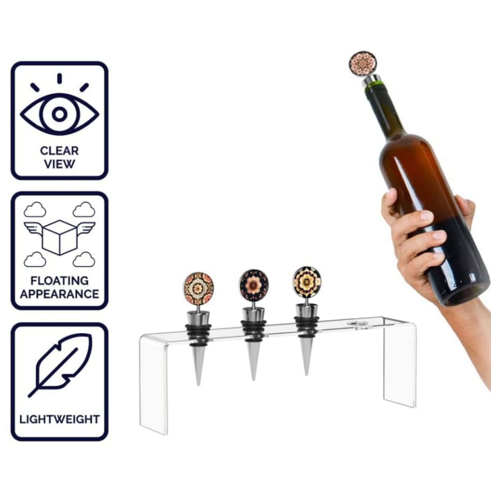 RIZGHWOY Espositore per Tappi per Bottiglia di Vino da 2 Pezzi, Acrilico Trasparente con 4 Slot, Mostra i Tuoi Tappi per Vino nelle Impostazioni del Bancone del Bar