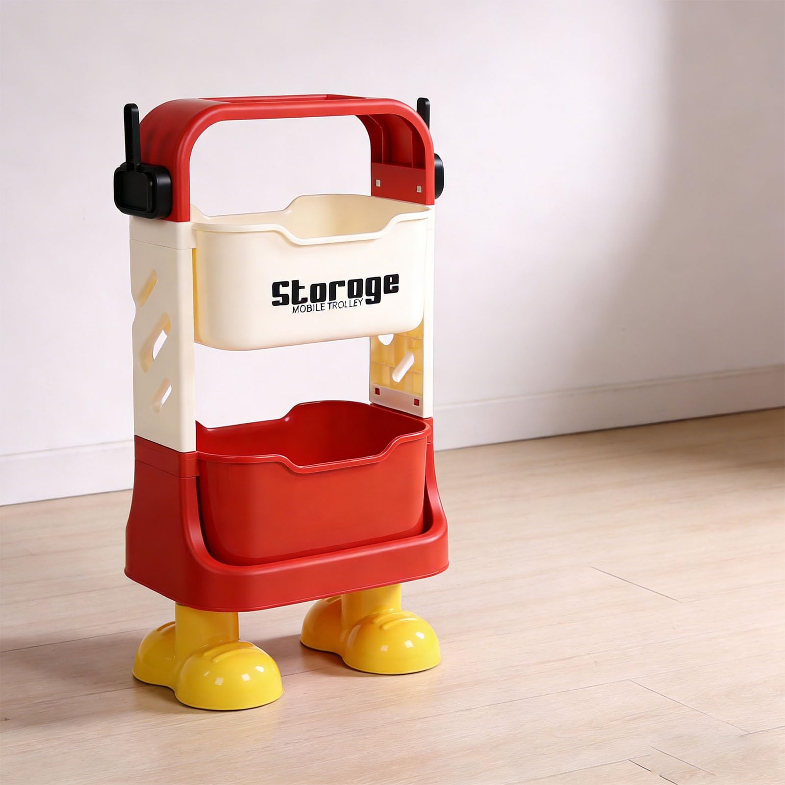 Aramox Carrello Multiuso con Ruote, Simpatico Organizer per Giocattoli e Snack a più Livelli per Casa, Ufficio e Garage con Piedini a Forma di Cartone Animato (2 livelli)