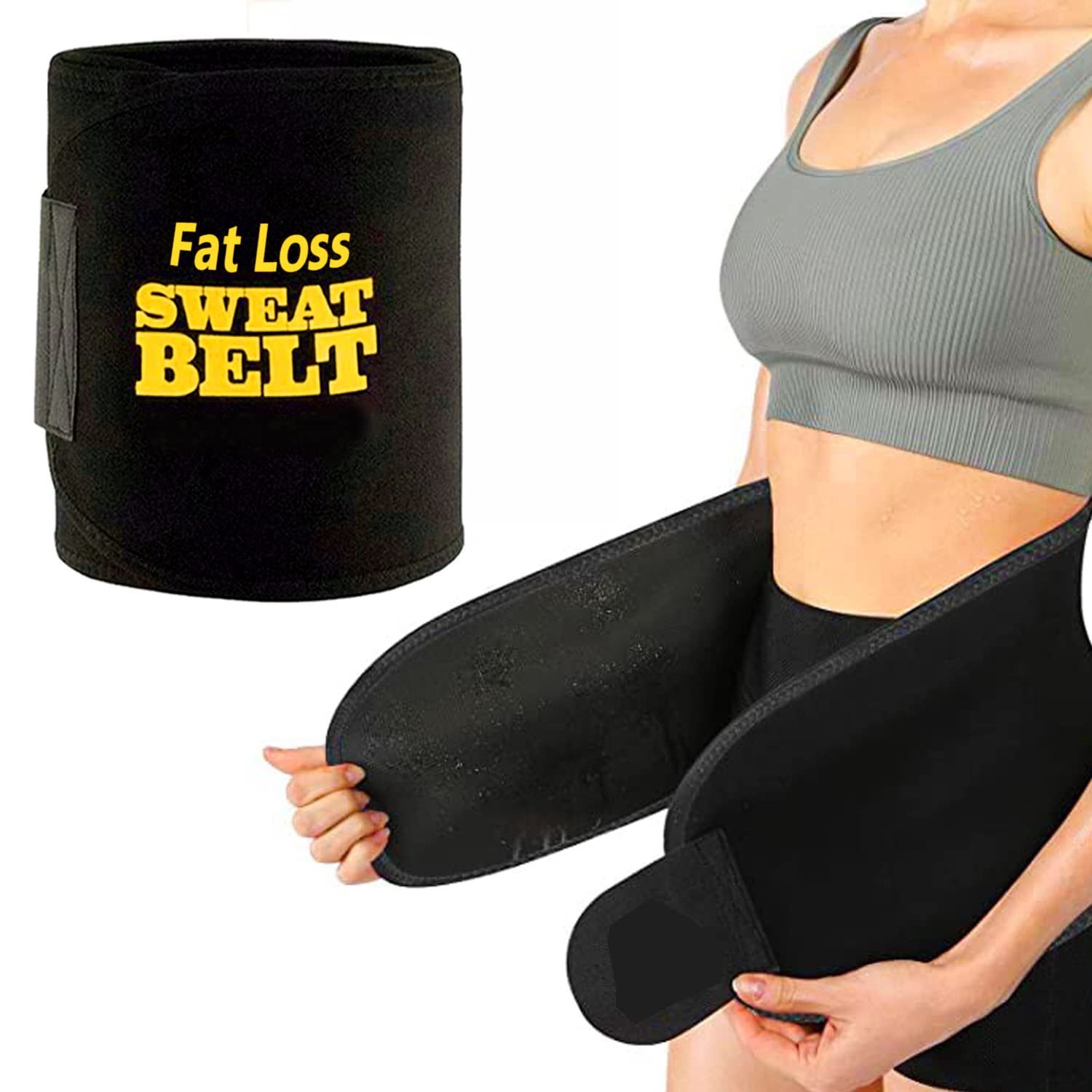 bqh Slim Belt Weight Loss Hot Slimming Belt for Men, Women Belly Sweat Slim Belt Neoprene Fat Burning Sauna Waist Trainer Healthy Sweat, Weight Loss, Lower Back Posture Free Size Black-picture-38