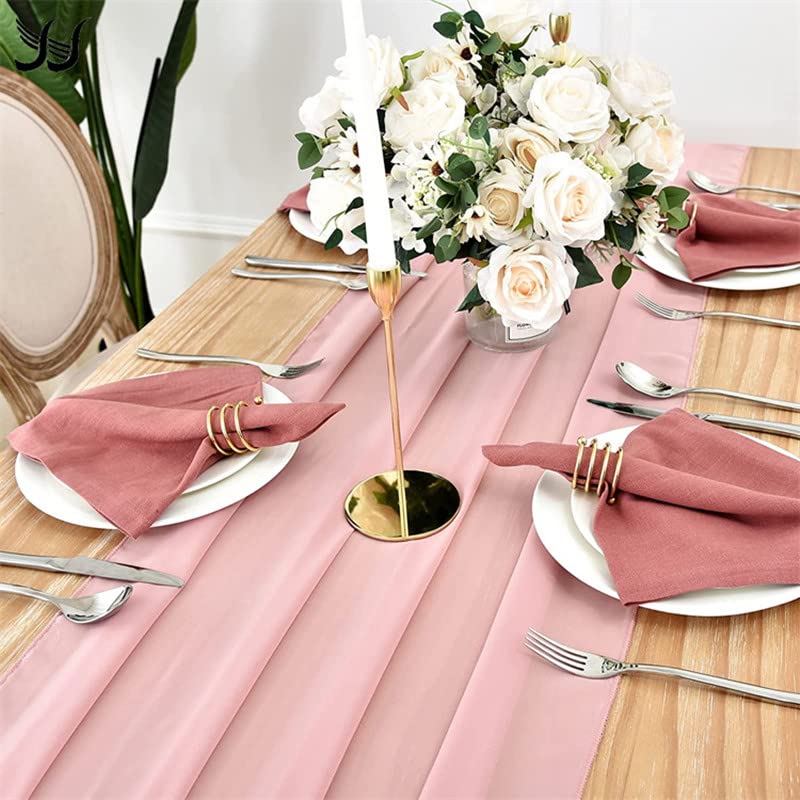 Runner Da Tavola In Chiffon Romantico Per Matrimoni E Feste - 73x300 Cm, Colore Rosa Polveroso, Perfetto Per Decorazioni Eleganti - 5