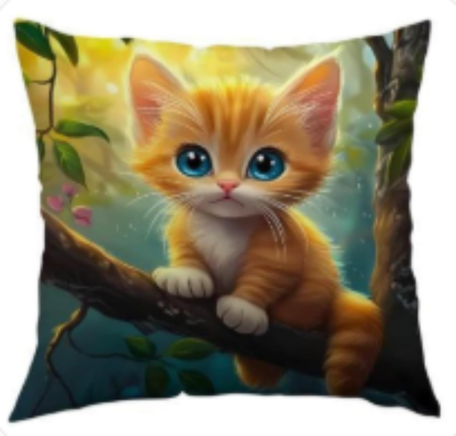 Housse de coussin chat jaune 60x60 en lin imperméable pour canapé