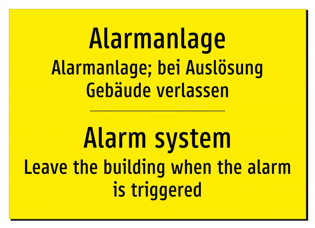 34192-DEEN-T-06 | Alarmanlage Schild/Aufkleber - Deutsch Englisch, | Aluminiumschild A5, 210 x 148mm | nur Text, ohne Symbolgrafik