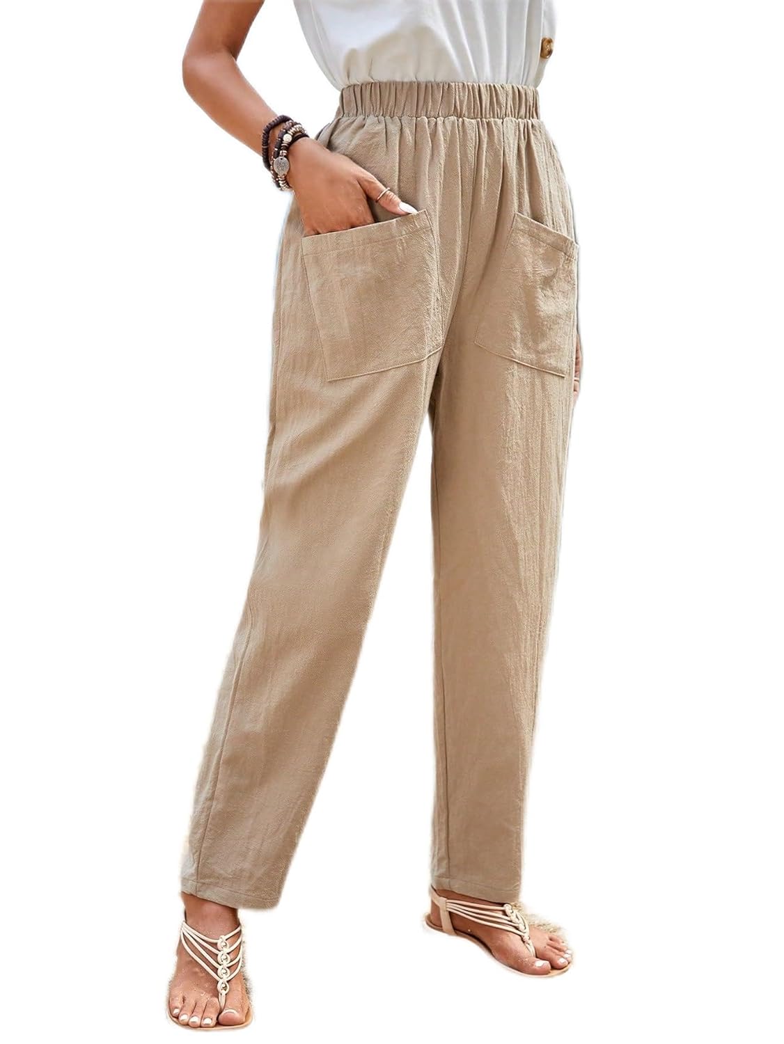 CLAIGH Pants for Women Dual Pocket Elastic Waist Pants