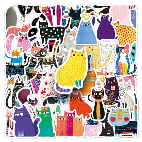 50 Pcs Hand Drawn Cat Stickers