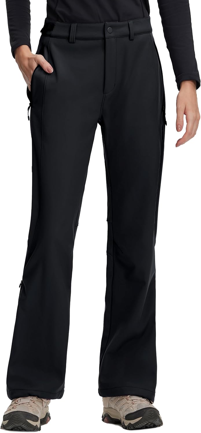 Pioneer Camp Women's Winter Hiking Fleece Lined Pants Water Resistant Snow Ski Flared Insulated Softshell with Ankle Zip