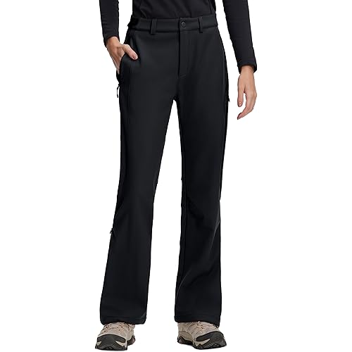 Pioneer Camp Women's Winter Hiking Fleece Lined Pants Water Resistant Snow Ski Flared Insulated Softshell with Ankle Zip