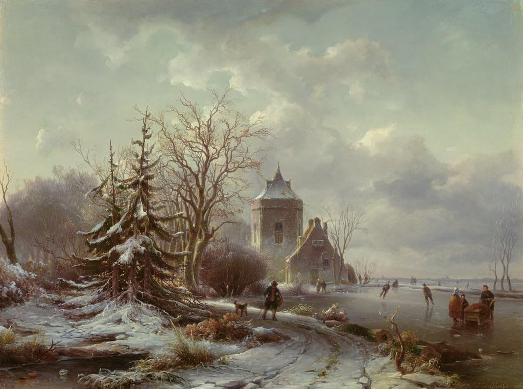 Impression d'affiches art portrait paysage neige Andreas Schelfhout toile 60x90cm