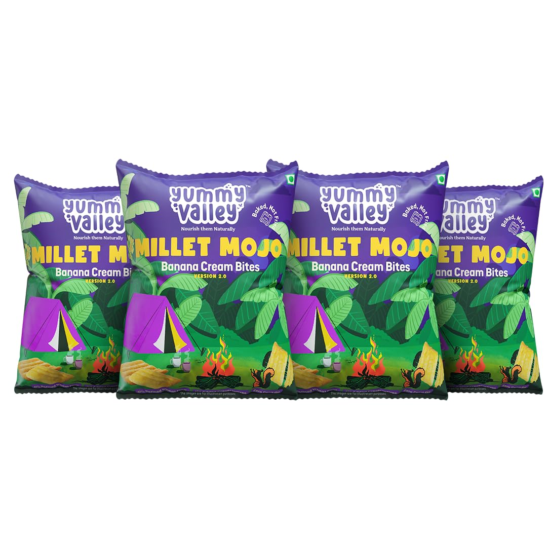 Yummy Valley Millet Mojo Banana Cream Bites - (Pack of 4) Now With 60% Extra | Healthy | Guilt free| Ready to eat Millet snacks | Baked | Zero Maida | Zero Added Preservatives | Zero Palm Oil | Gluten Free | Zero MSG (B0CPJJWD77) Amazon Price History, Amazon Price Tracker