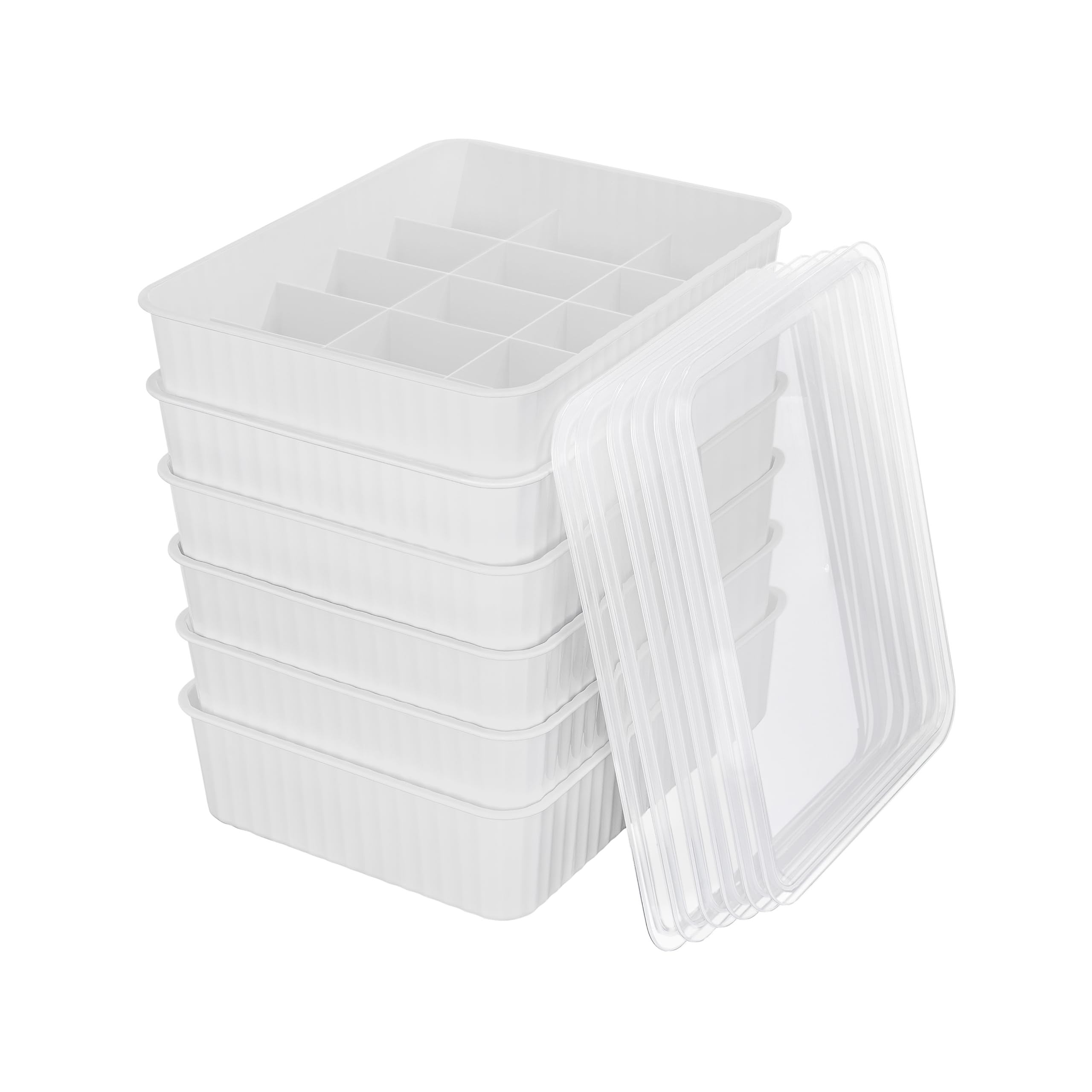 Cetomo 15 Cells Plastic Underwear Sock Drawer Organizer with Lid, Lidded Storage Box with Dividers for Bras and Socks, Basket for Closet, Stackable, Gray, 15 Compartments (31 x 24 x 8 cm)
