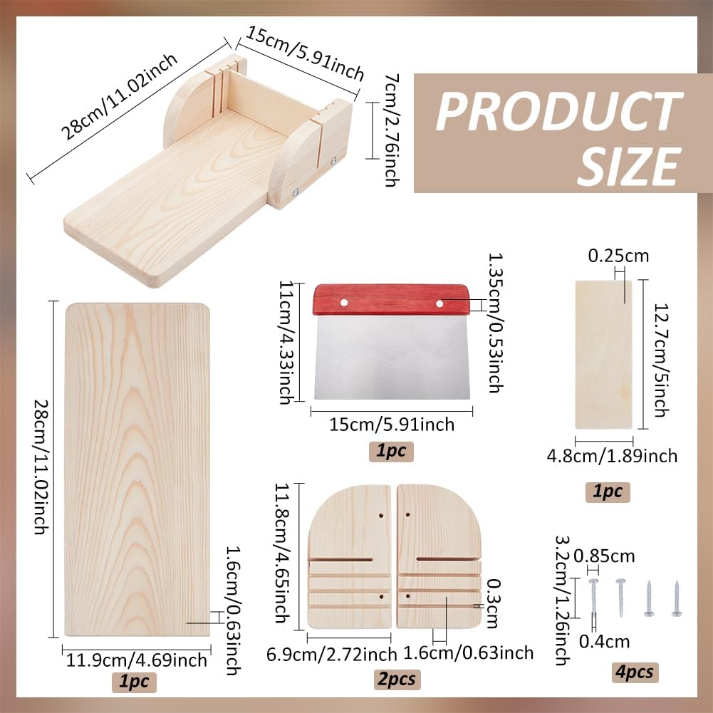 BENECREAT Soap Cutting Tool Sets, Adjustable Pine Wood Soap Molds with Stainless Steel Cutter for Handmade Soap Making Candles Trimming DIY Cutting Making
