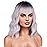 BERON 14 Inches Silver Wig for Women Silver Gray Wig Short Curly Synthetic Wigs with Bangs Ombre Grey Wigs Hairnet Include
