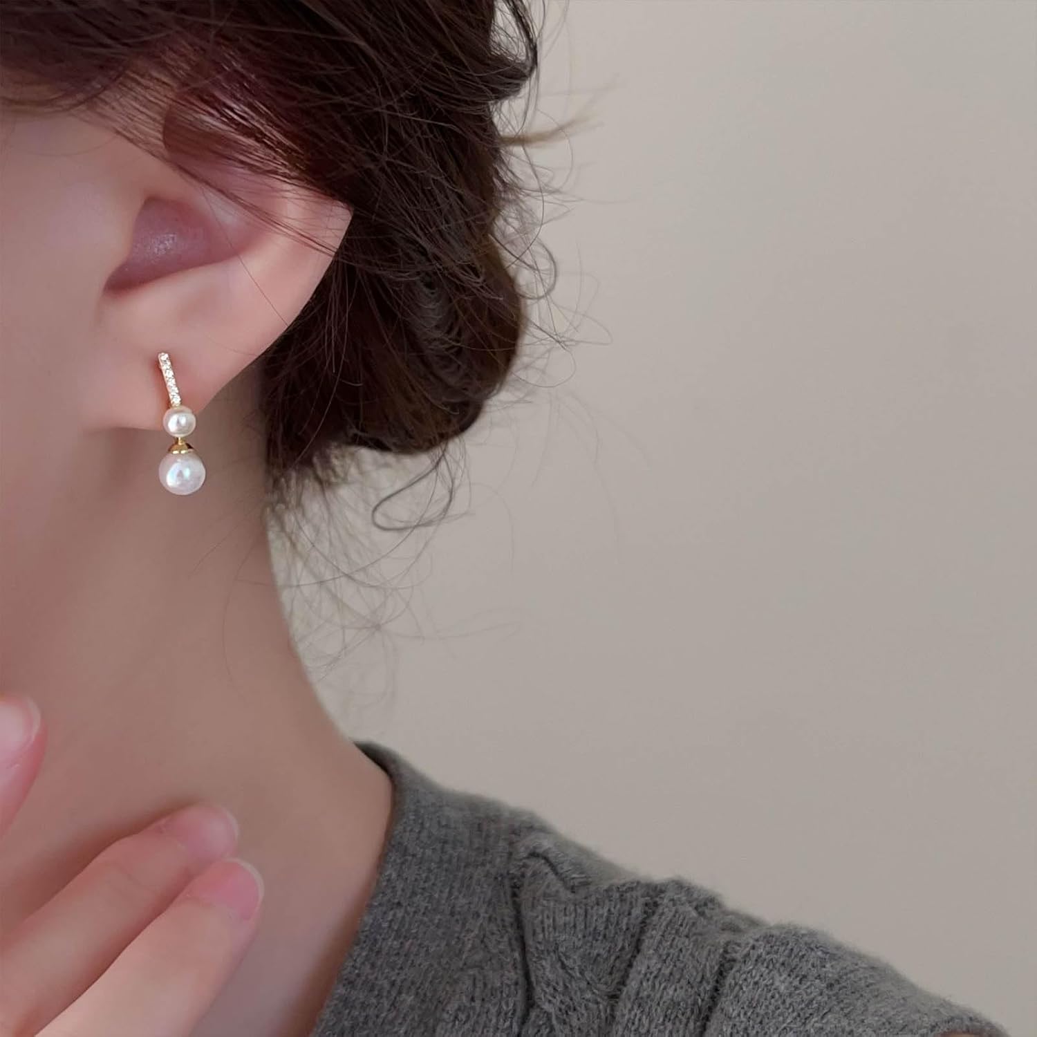 W WEILIRIAN Bohemian Pearl Drop Earrings Crystal Bar Earrings Pearl Dangle Earrings Vintage Pearl Bead Earrings Wedding Pearl Earrings Jewelry for Women - Image 6